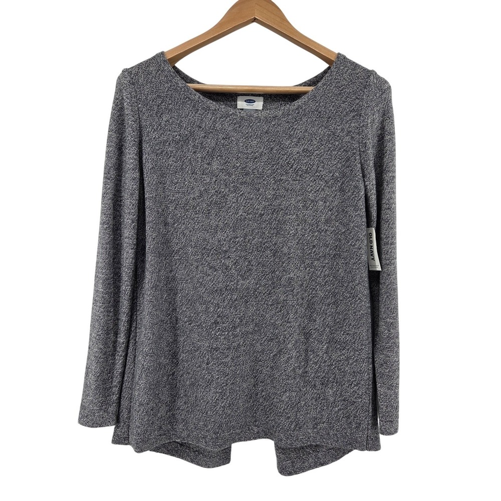 Old Navy‎ Split Back Knit Top Long Sleeve Pullover Heather Grey Women's M NWT